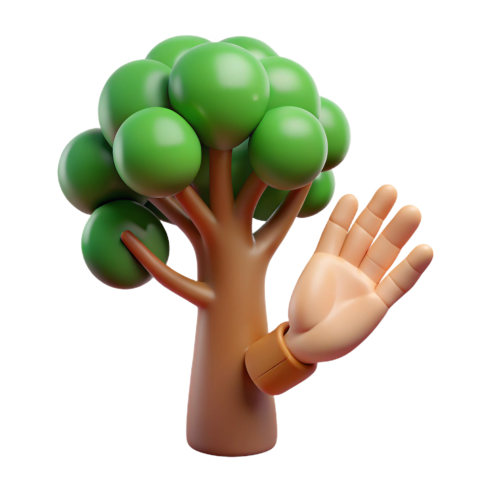 impressive modern Cartoon Tree with Waving Hand 3D Render premium png