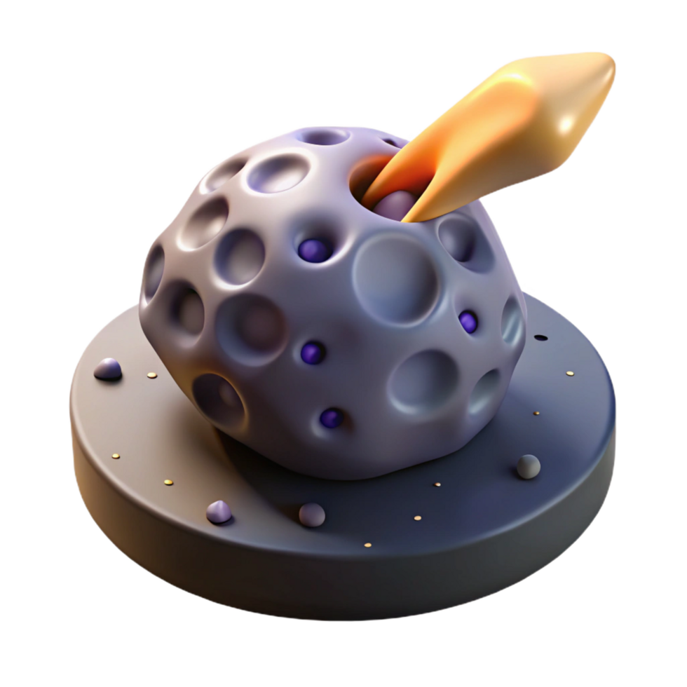 magnificent abstract Celestial Body Impact 3D Render of Cratered Moon and Projectile premium png