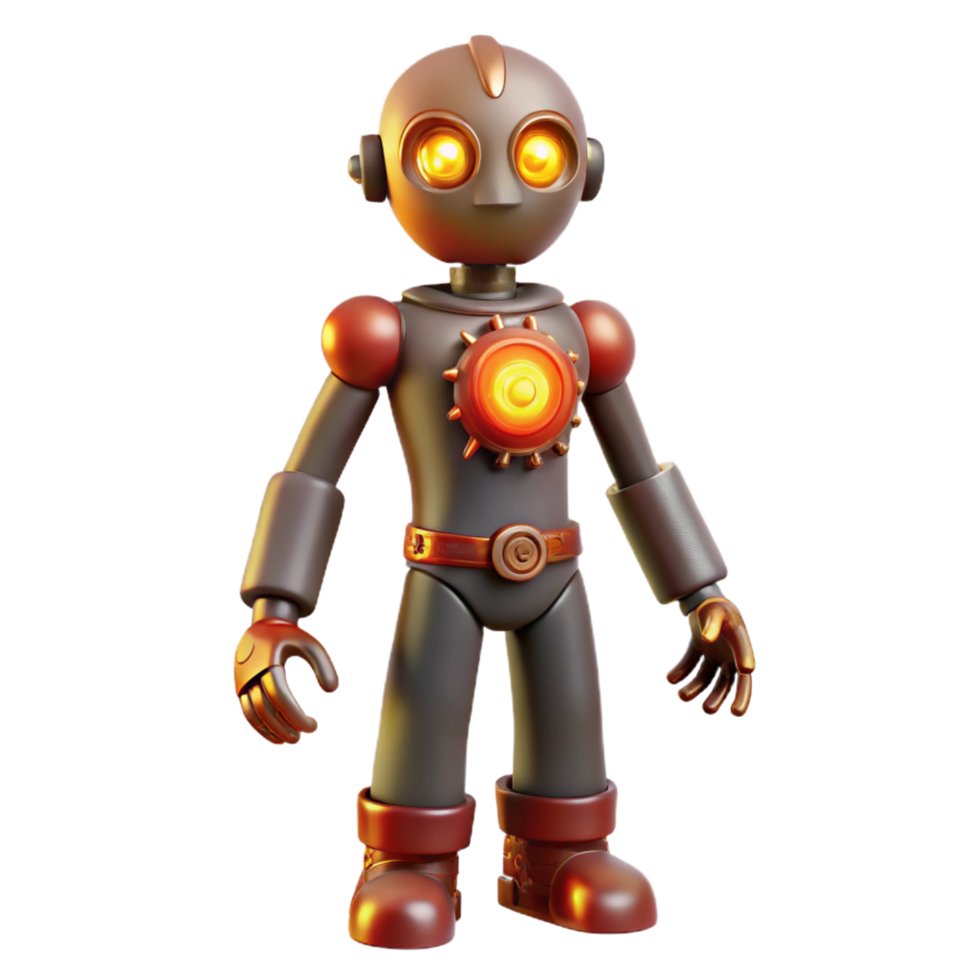 beautiful traditional Steampunk Robot 3D Render of a Retro Mechanical Figure detailed png
