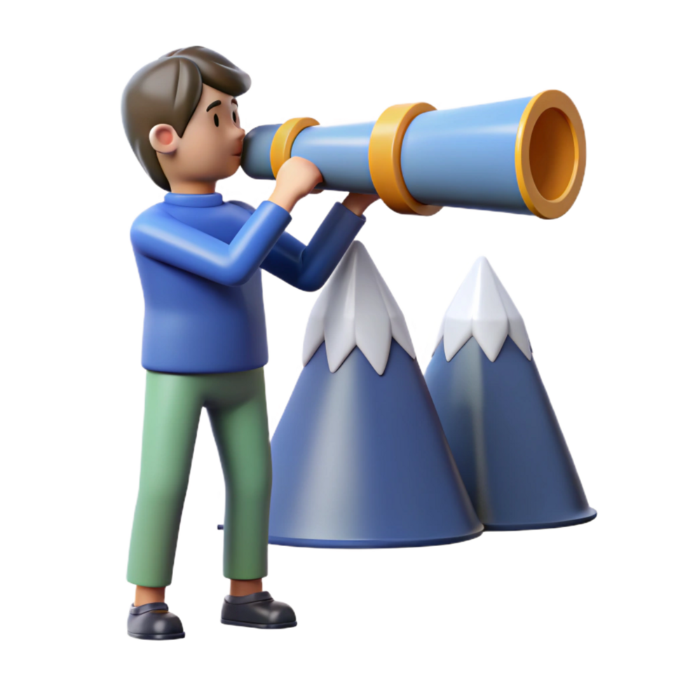 dramatic vintage Person Using Telescope to View Mountains A Journey of Discovery premium png