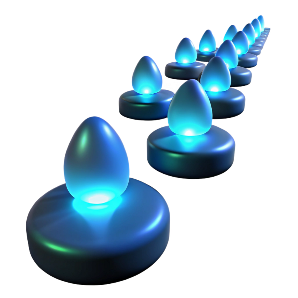 extraordinary classic Glowing Egg Objects in a Row 3D Render premium png