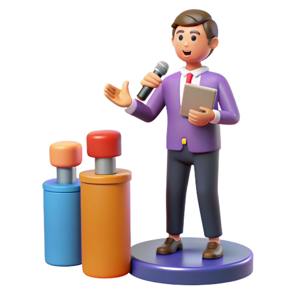 stunning traditional 3D Presenter Giving a Speech with Charts 4K png