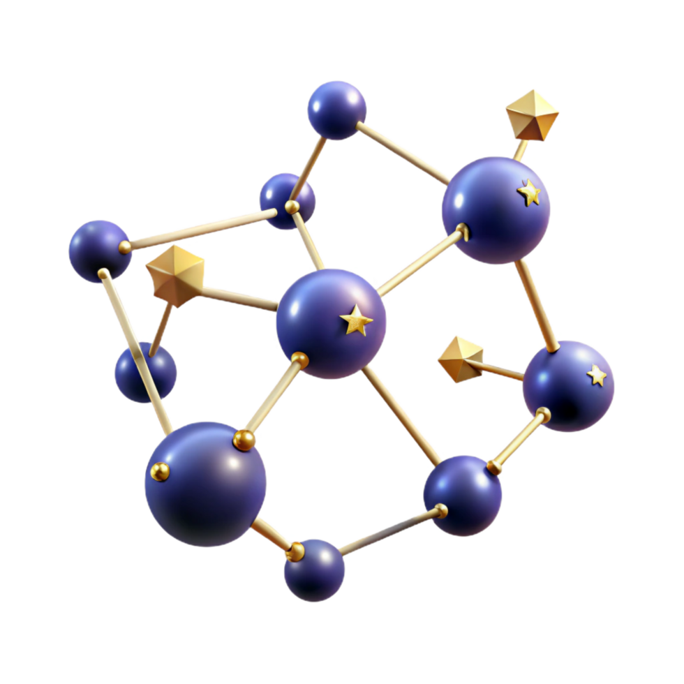 elegant minimalist Abstract 3D Molecular Structure Network of Spheres and Geometric Shapes professional png