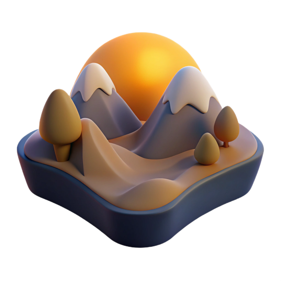wonderful artistic Sunset Mountain Landscape 3D Render high resolution png