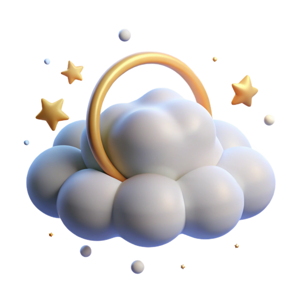 serene classic Dreamy Cloud with Golden Crescent and Stars genuine png