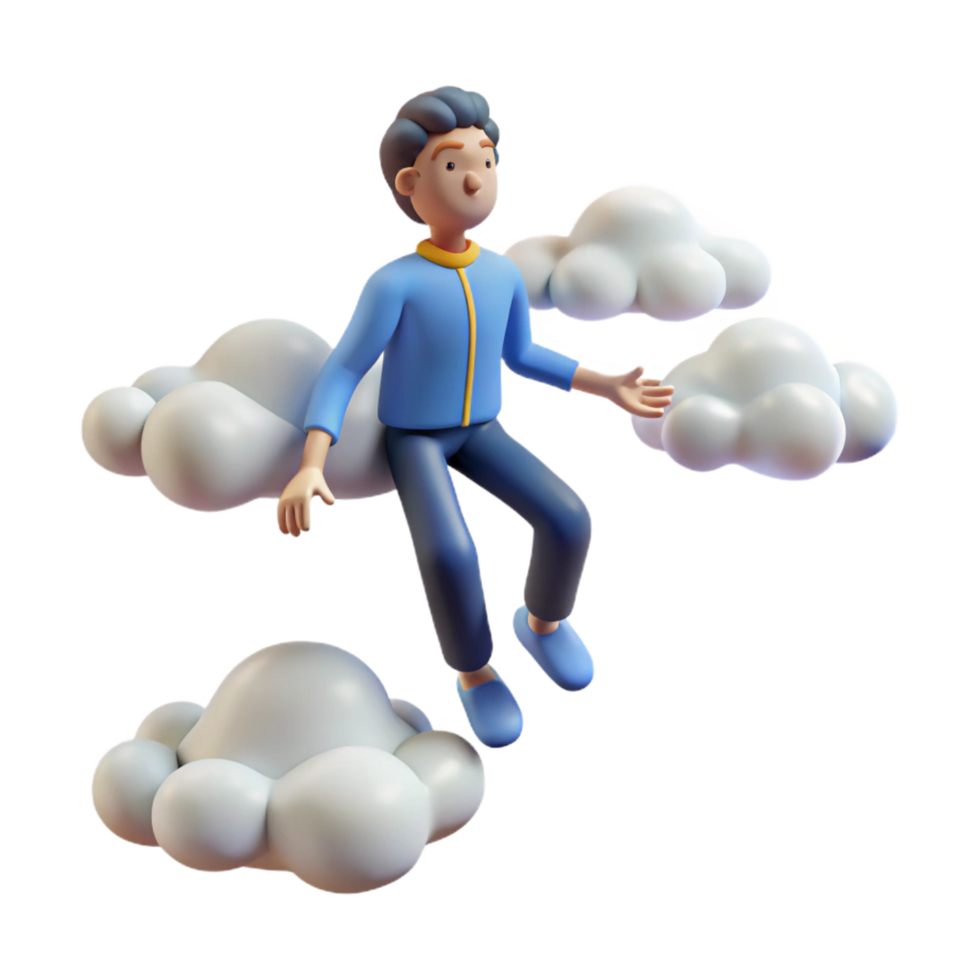 elegant classic 3D Cartoon Character on Clouds Dreams, Imagination, Fantasy detailed png