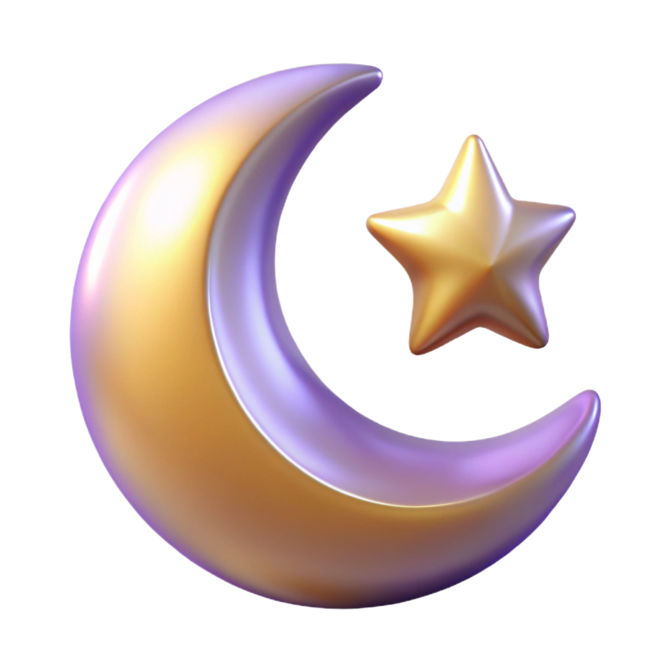 extraordinary vintage Crescent Moon and Star 3D Render original png