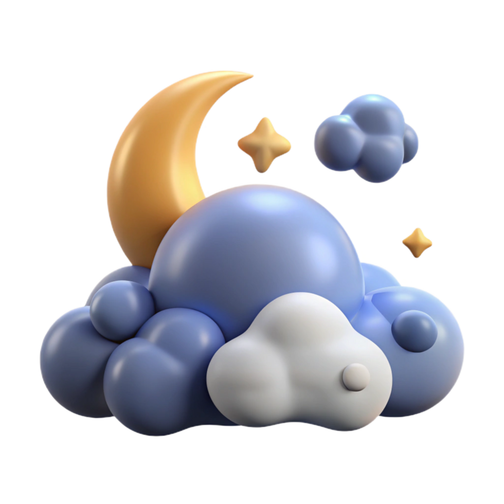 extraordinary contemporary Night Sky Cloudscape 3D Render of Moon, Stars, and Clouds genuine png