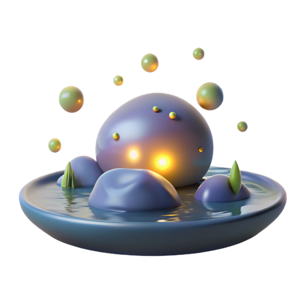 serene modern Glowing Orb in Serene Waterscape 3D Render professional png