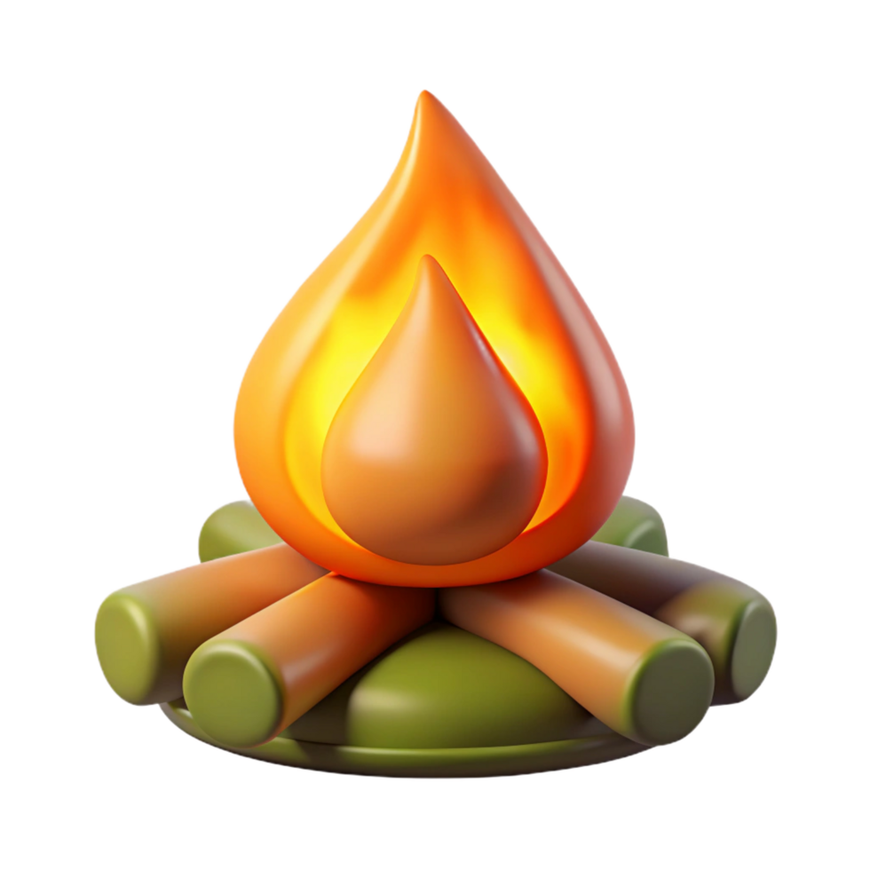 beautiful artistic 3D Campfire Icon Flame, Logs, Ember original png