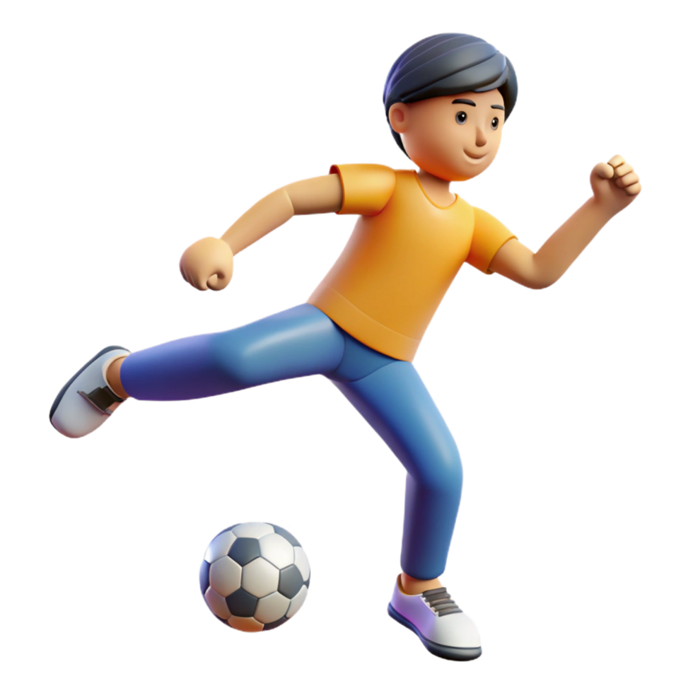 serene minimalist 3D Render of Boy Kicking Soccer Ball high quality png