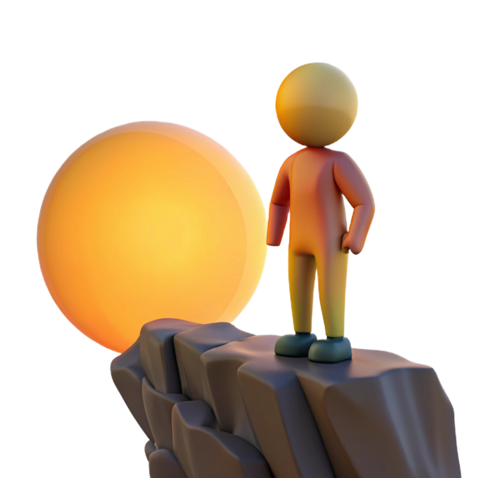 magnificent vintage 3D Render Figure on Clifftop at Sunset high resolution png