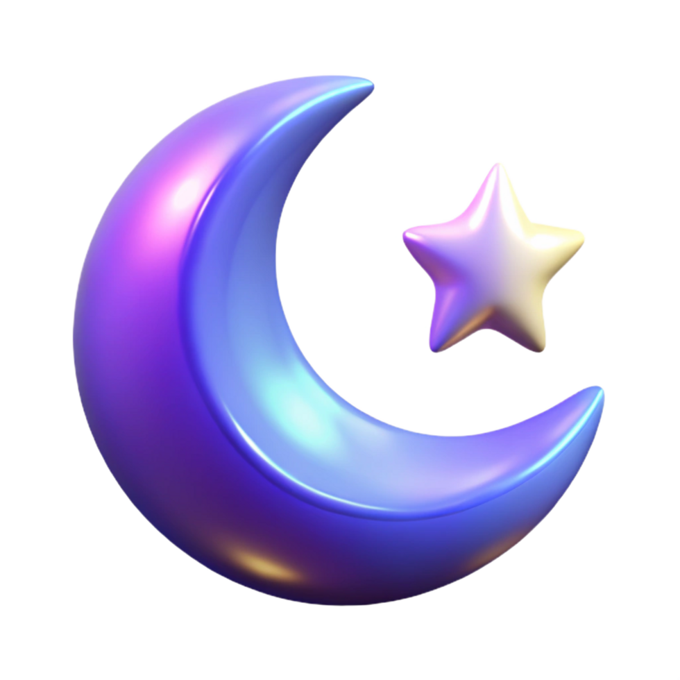 elegant classic Iridescent Moon and Star 3D Render 4K png
