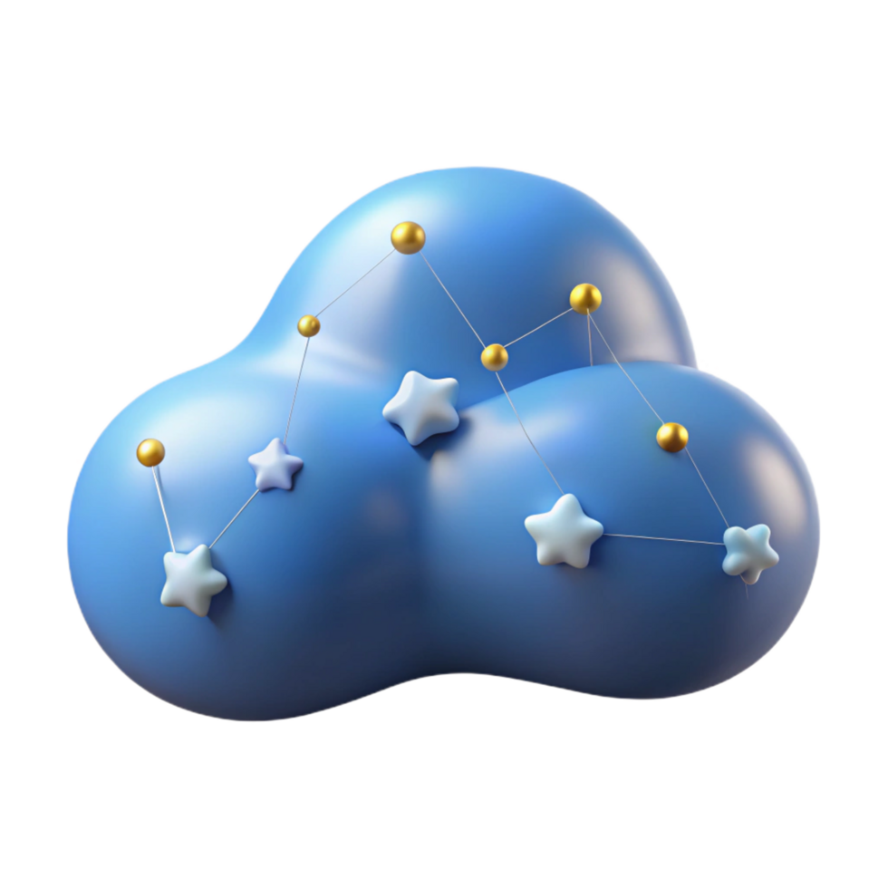 dramatic contemporary Celestial Cloud 3D Render of Stars and Connections high quality png