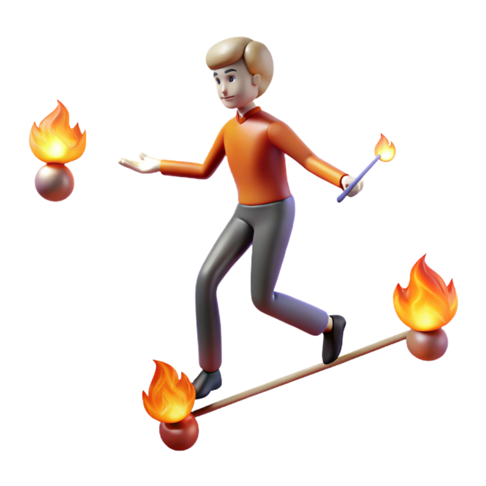 stunning minimalist Balancing Act Juggling Flaming Objects 4K png