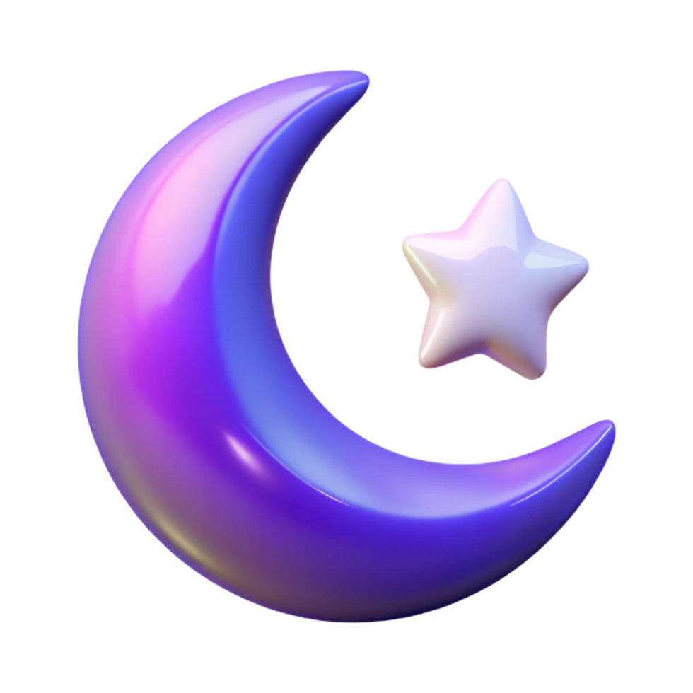 dramatic minimalist Crescent Moon and Star 3D Render genuine png