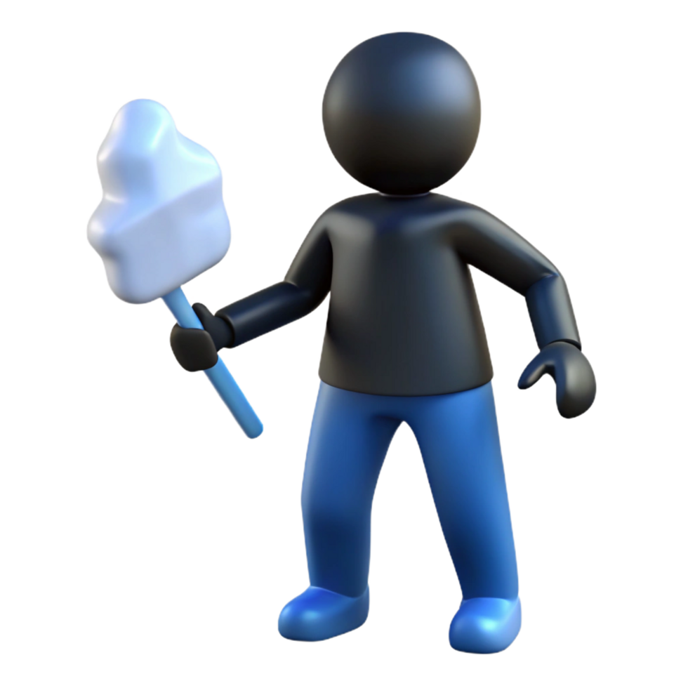 serene vintage 3D Render of Figure Holding Cleaning Tool high resolution png