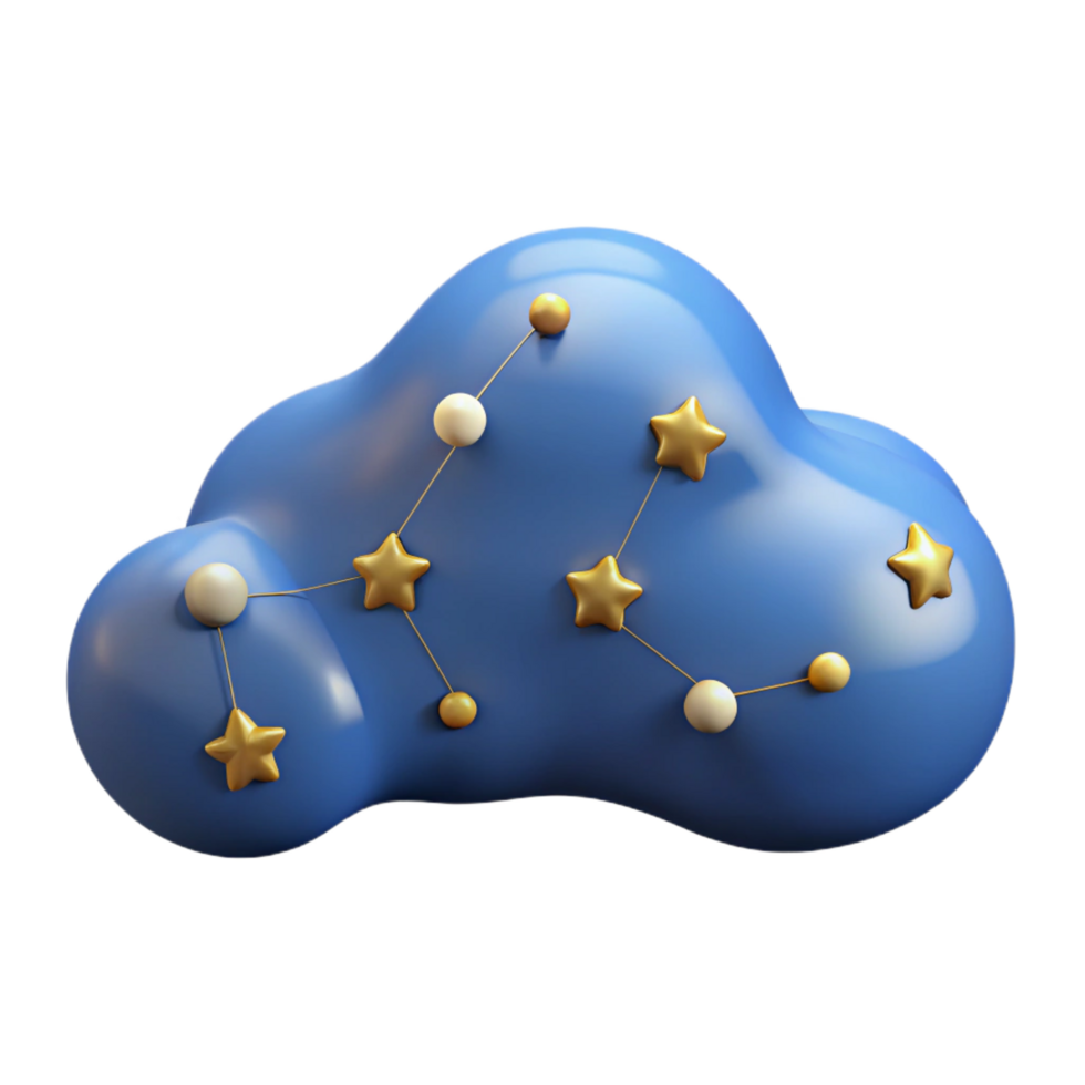 serene traditional Celestial Cloud 3D Render of Stars and Beads high resolution png