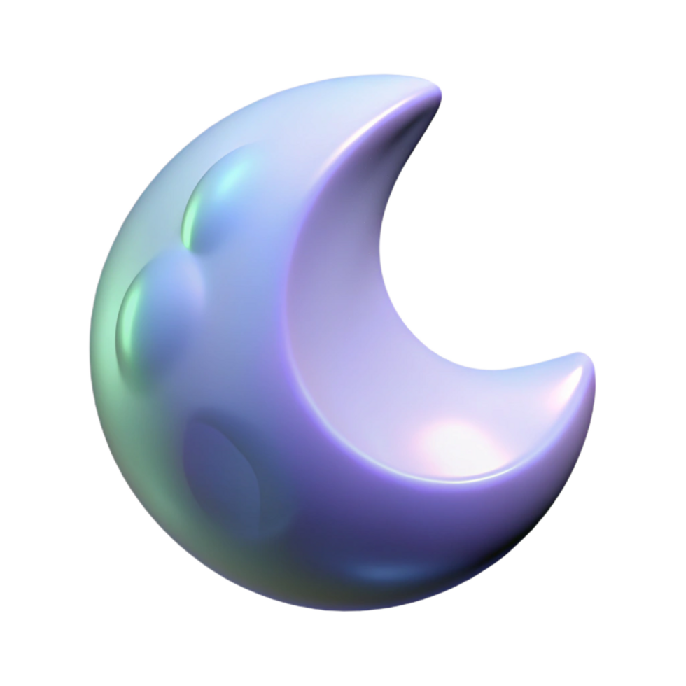 elegant minimalist Crescent Moon 3D Render Iridescent, Smooth, Celestial high resolution png