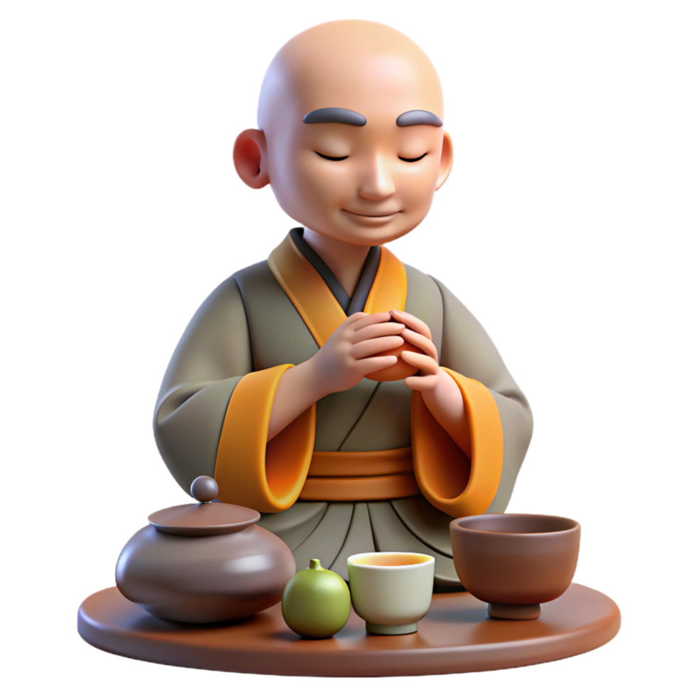 Serene Monk 3D Render png