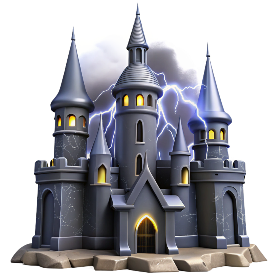 Stormy Night Castle 3D Render png