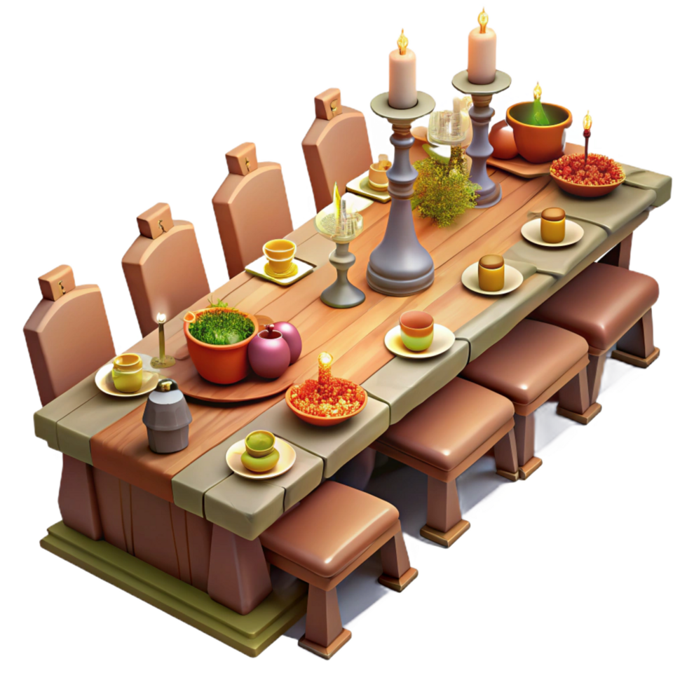 Rustic 3D Render of a Medieval Feast Table png
