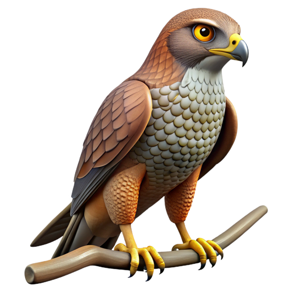 3D Hawk Illustration Perched on Branch png