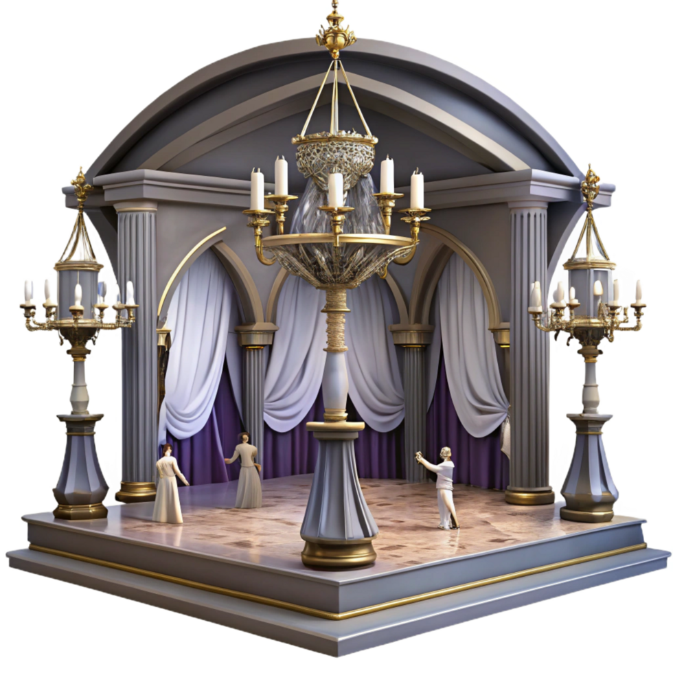 Elegant 3D Render of Ballroom with Candelabra png
