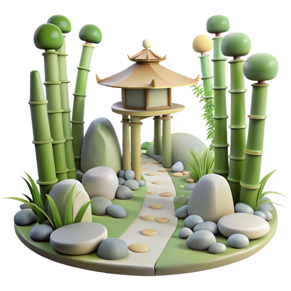 3D Cartoon Zen Garden Illustration png