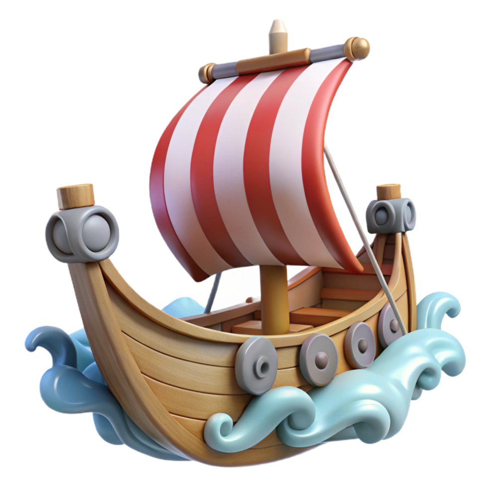 Cartoon Viking Ship 3D Render png