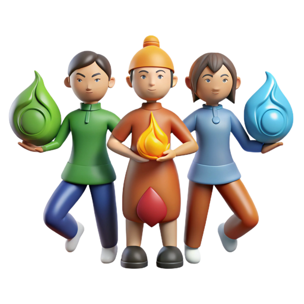 3D Cartoon Characters with Elements png