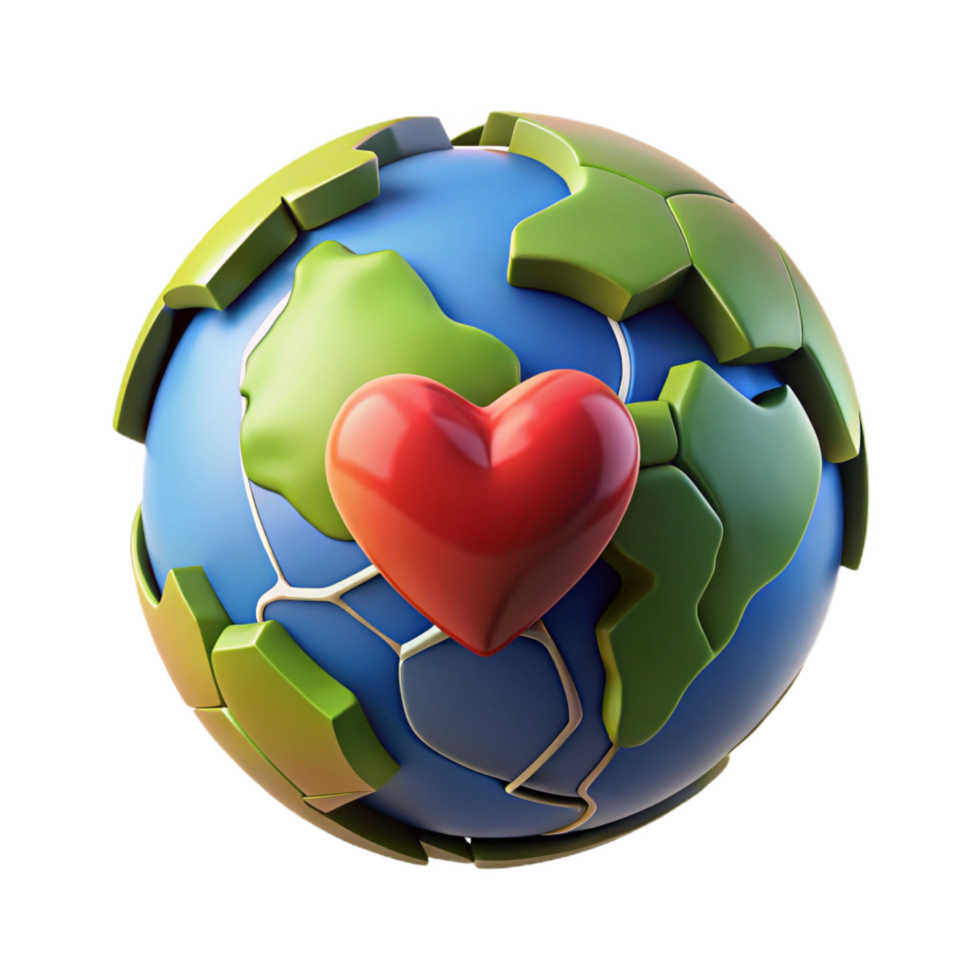 3D Earth Globe with Heart Illustration png