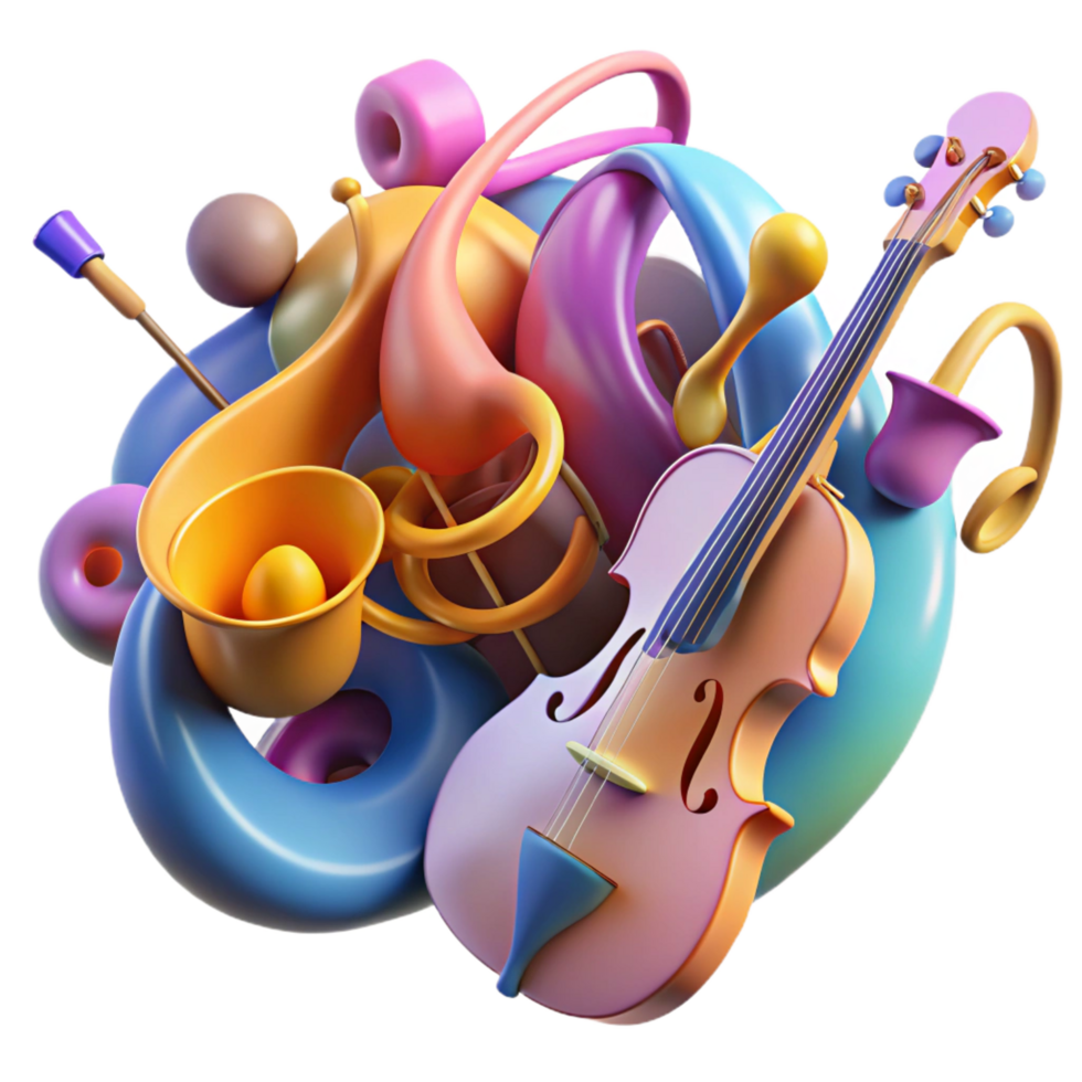 Abstract 3D Music Instruments Illustration png