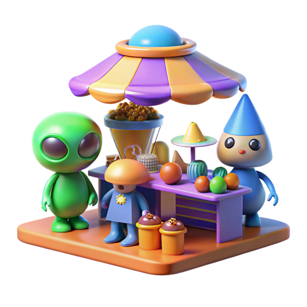 3D Render Cartoon Market Stall png