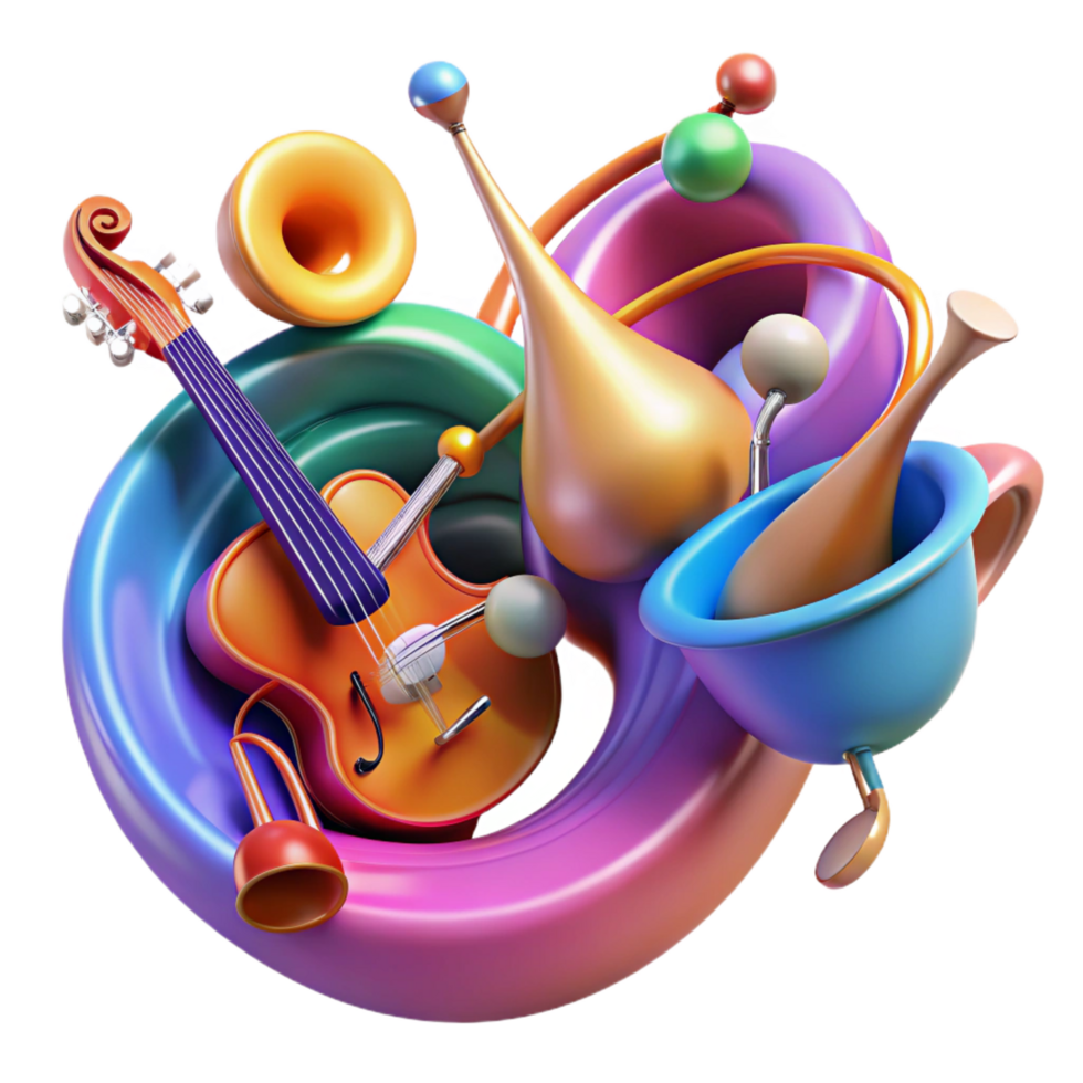 Vibrant 3D Music Instruments Illustration png