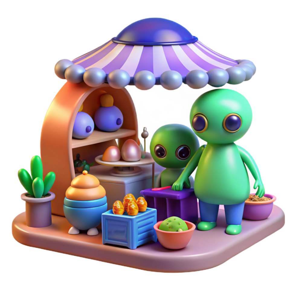 3D Render Alien Market Stall png