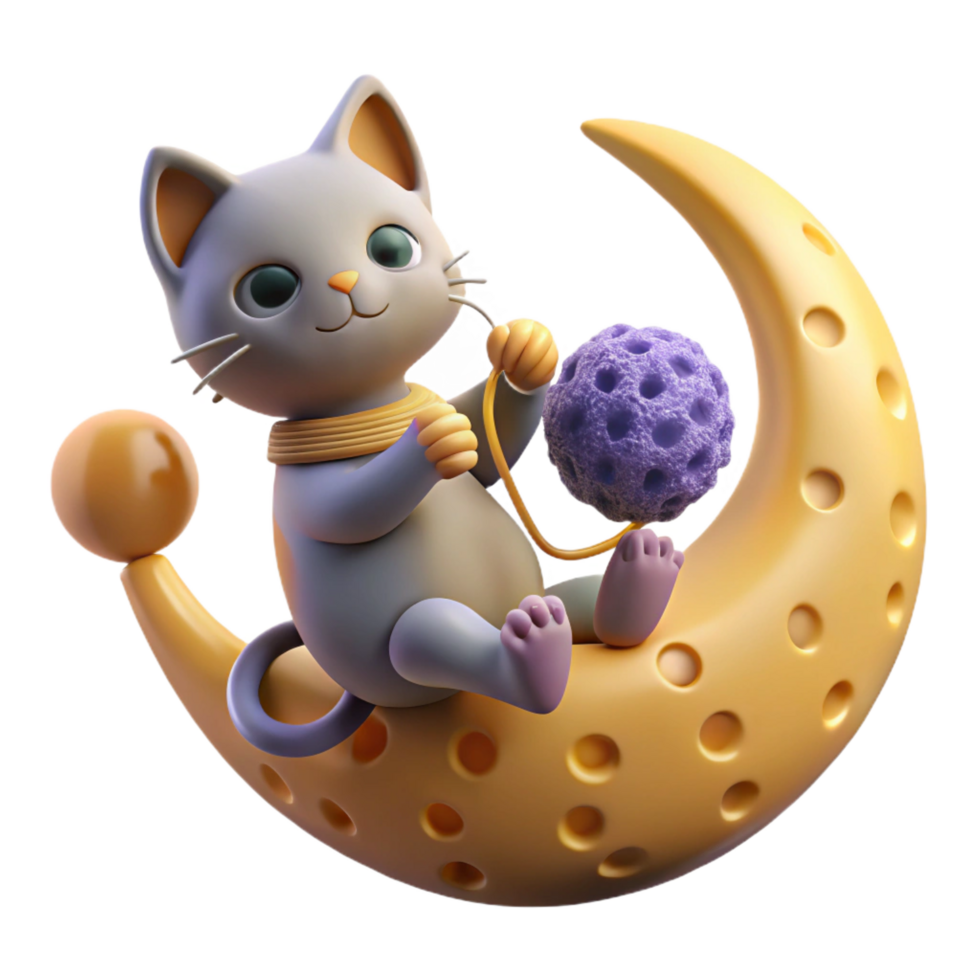 Cute Kitten on Moon 3D Render png