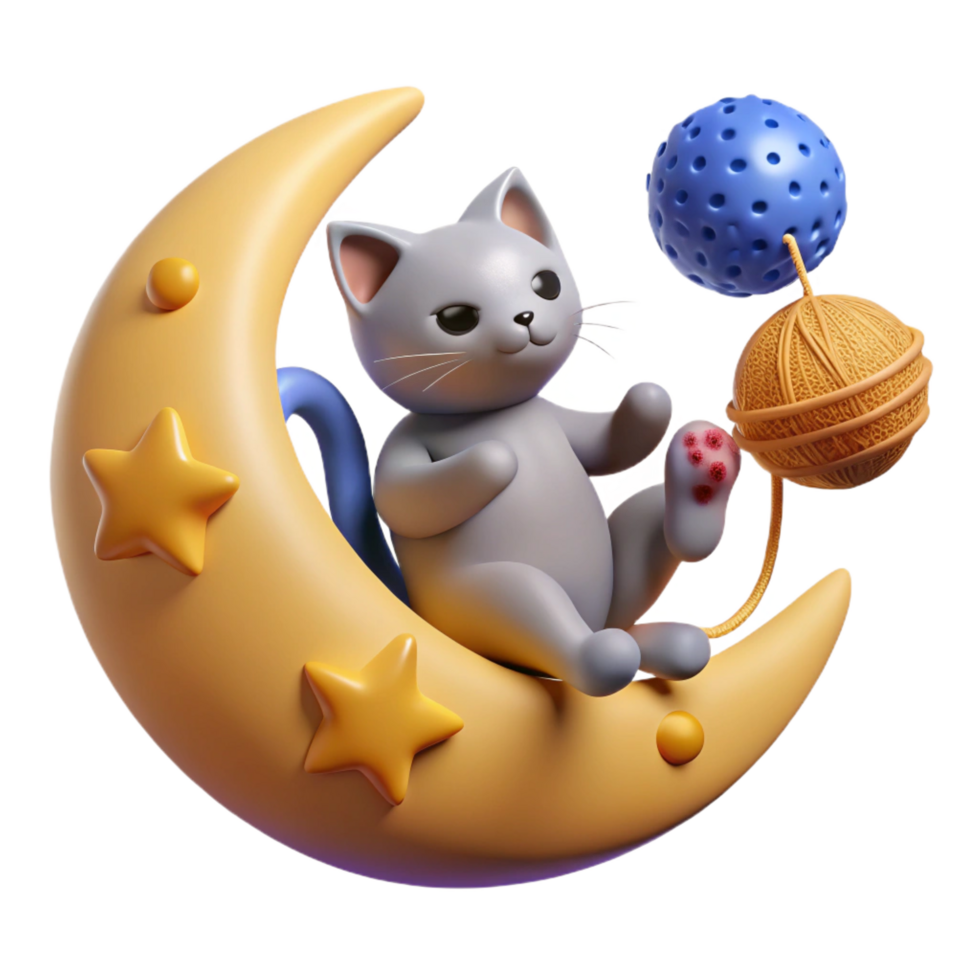 Cute Cat on Moon 3D Render png