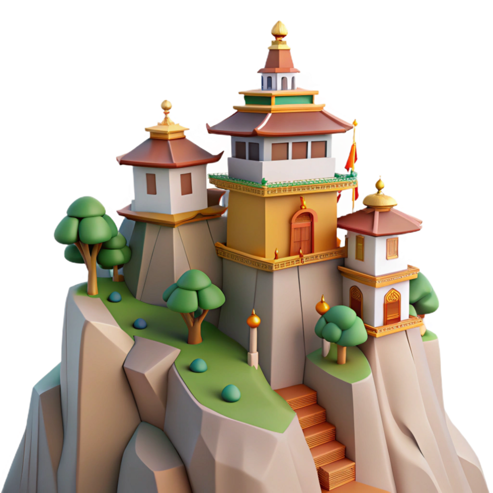 3D Cartoon Mountaintop Temple Illustration png