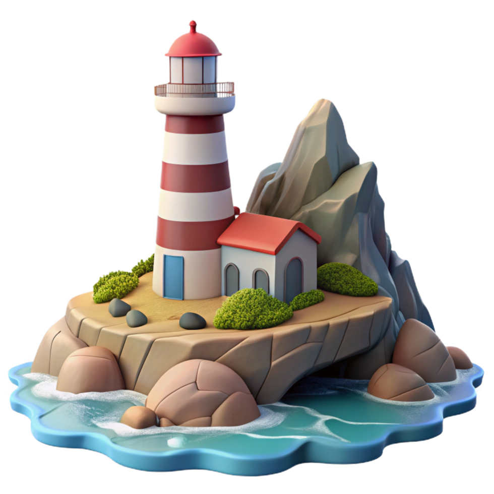 Lighthouse Island 3D Render png