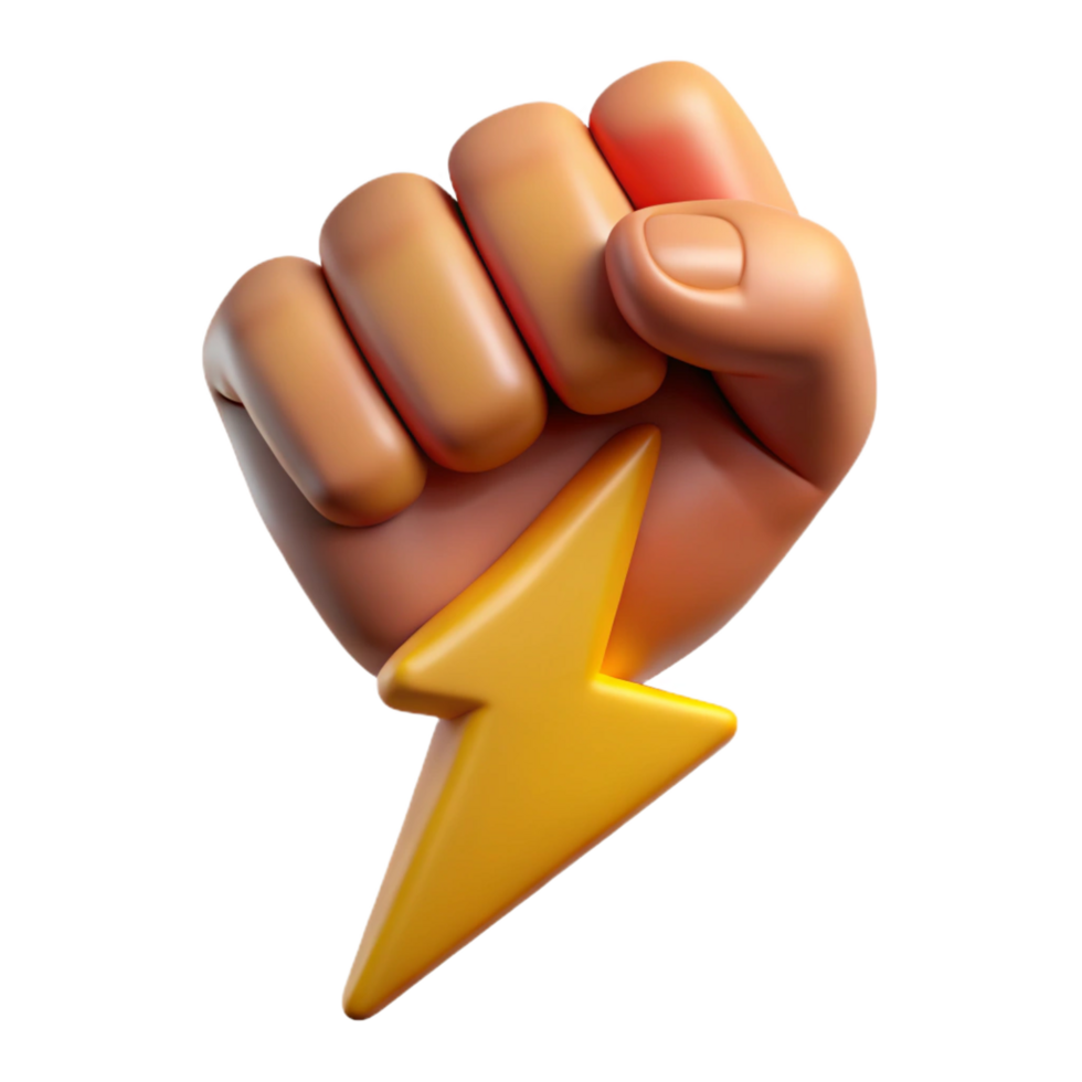 3D Illustration Power Fist with Lightning Bolt png