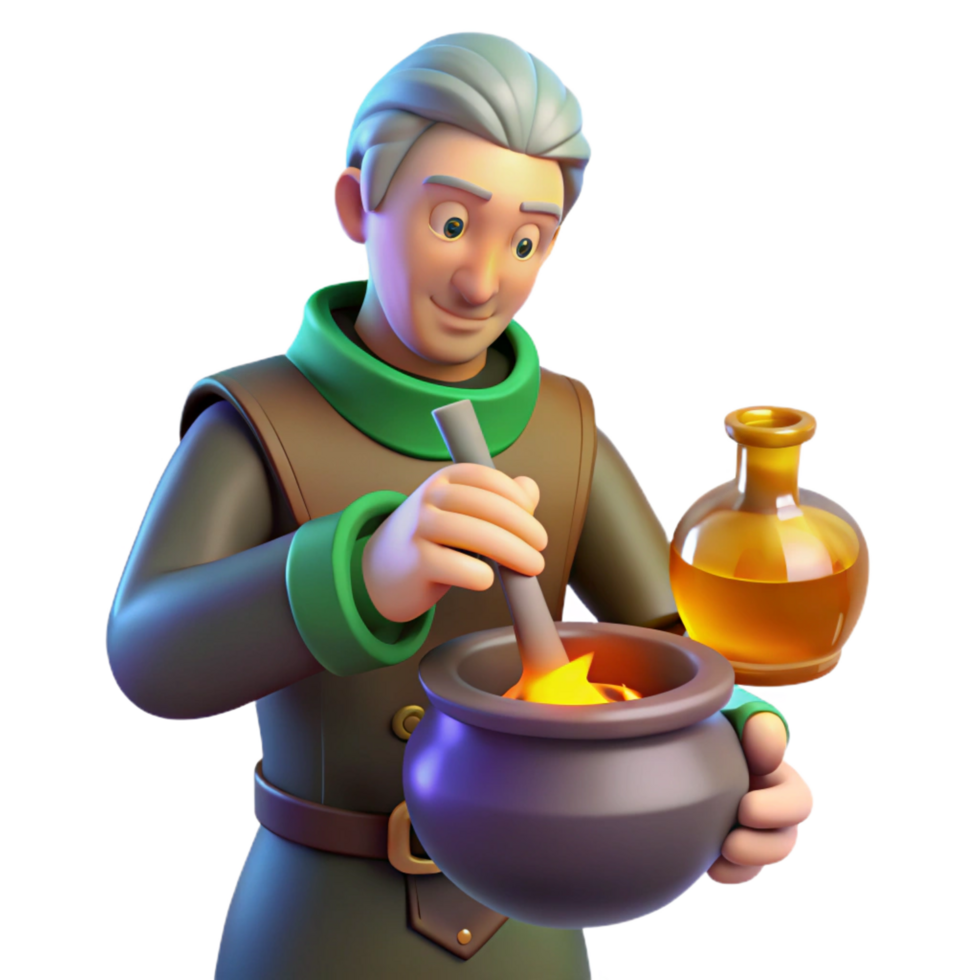 3D Illustration Alchemist Brewing Potion png