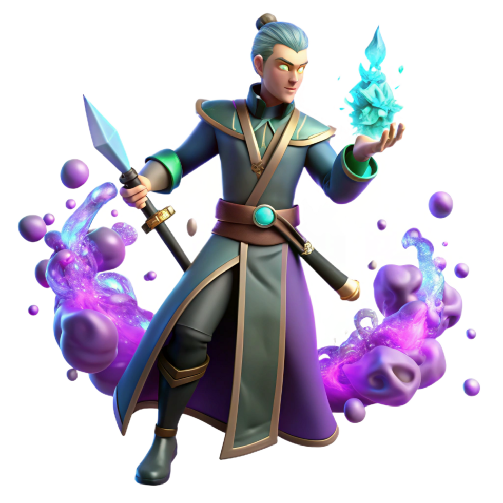 3D Render Fantasy Mage, Purple Magic png