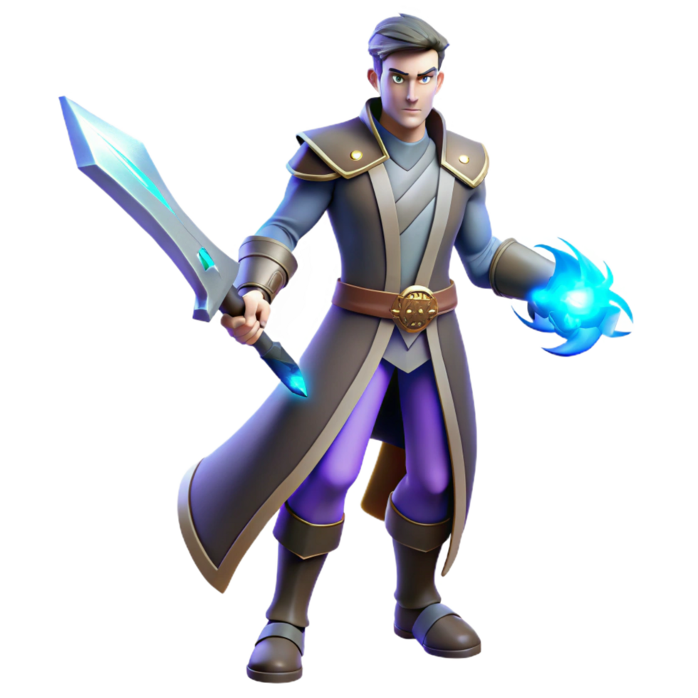 3D Render Fantasy Mage with Sword png