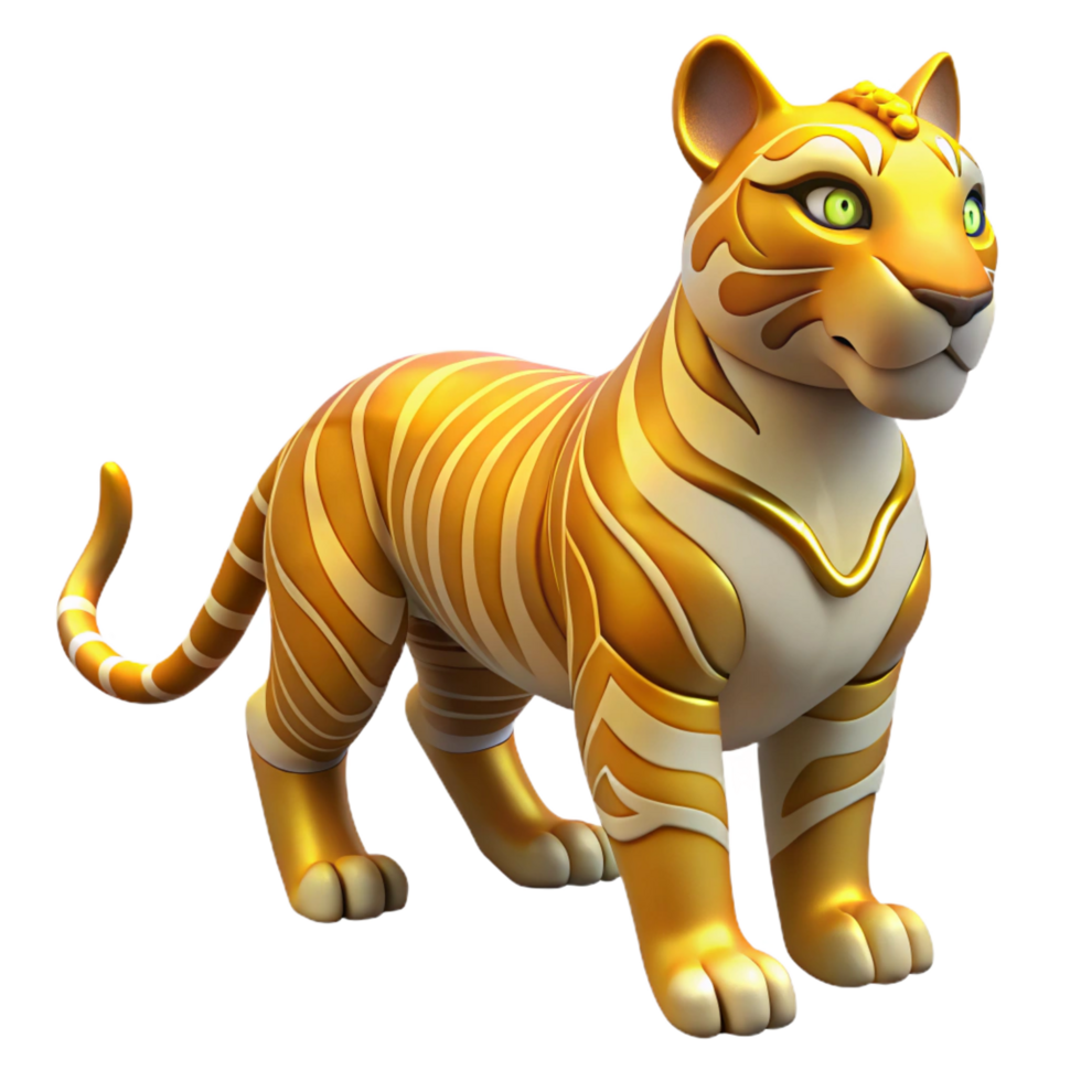 Golden Tiger 3D Render png