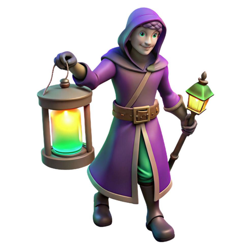 3D Render Young Wizard Lantern Illustration png