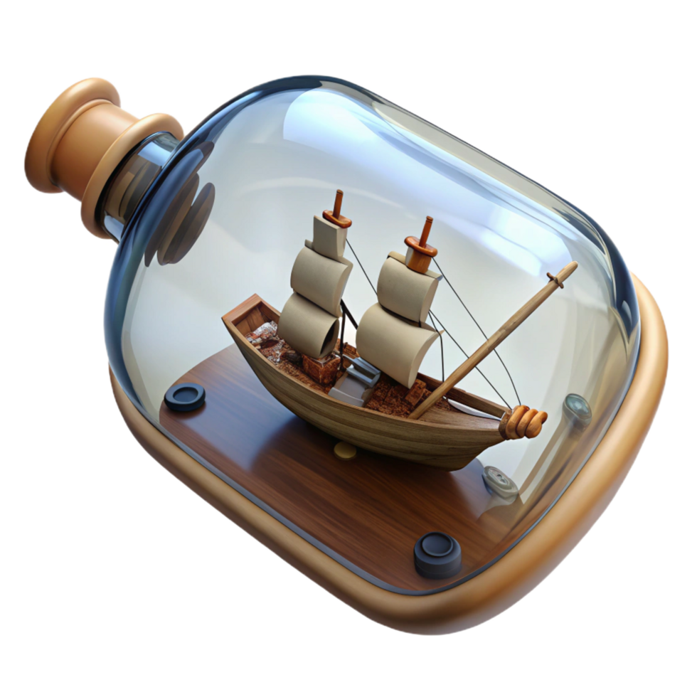 3D Render Ship in a Bottle png