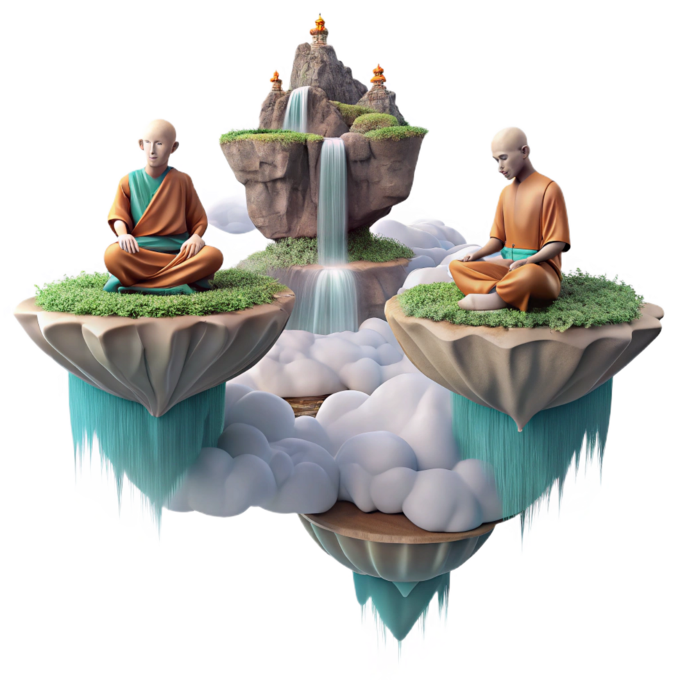 3D Illustration Peaceful Monks Meditating png
