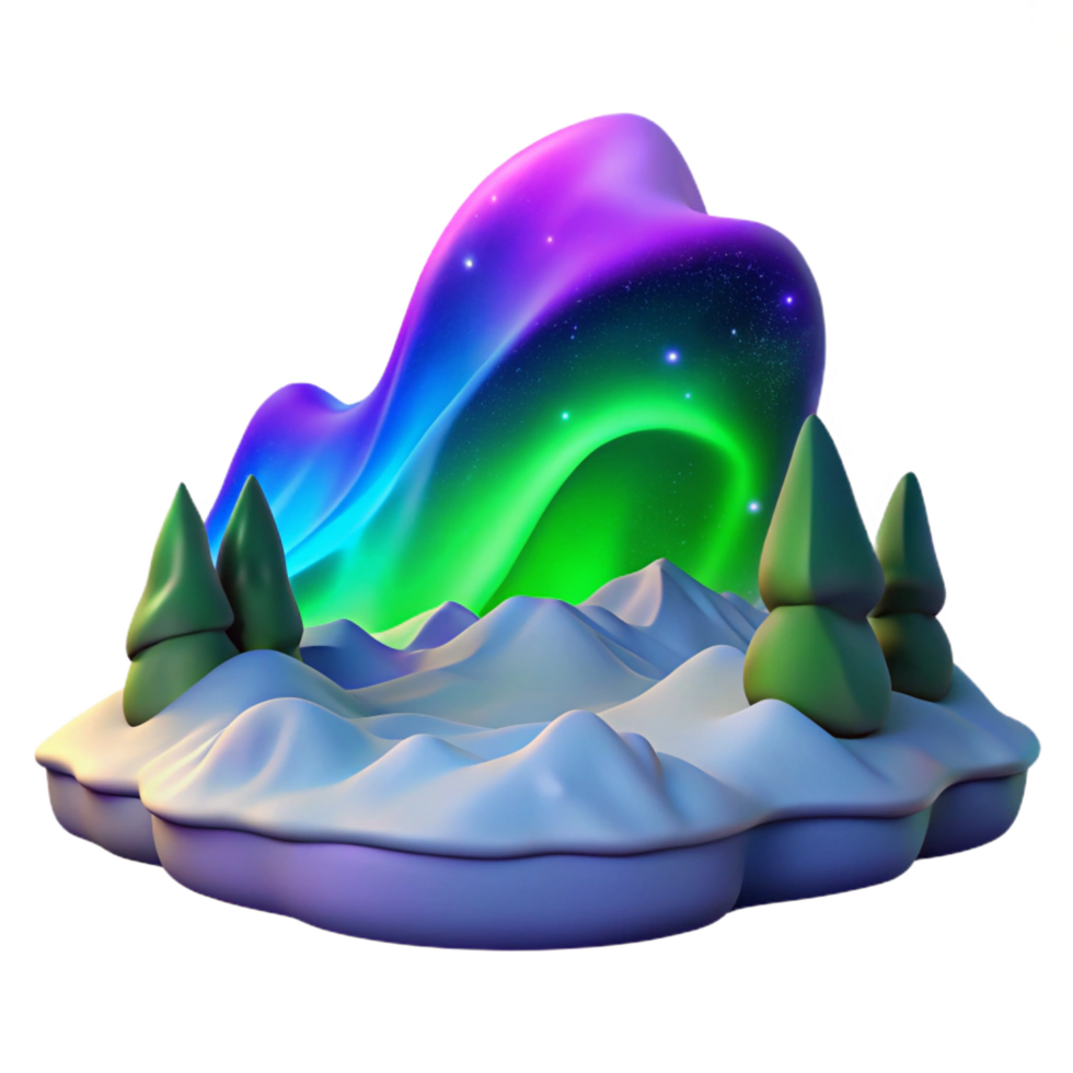 3D Winter Wonderland Aurora Borealis png