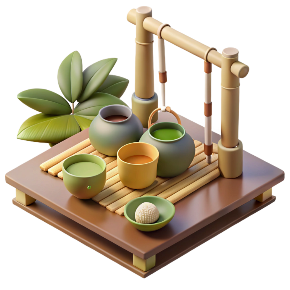 3D Illustration Tea Ceremony Setup png